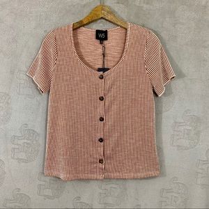 Anthropologie W5 V-neck Button Striped Orange Tee